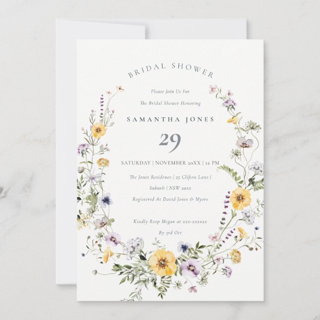 Yellow Lilac Wildflower Bridal Shower Invite (Front)