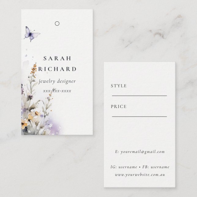 Yellow Lilac wildflower Butterfly Simple Price Tag (Front/Back)