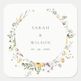 Yellow Lilac Wildflower Circle Frame Wedding Square Sticker