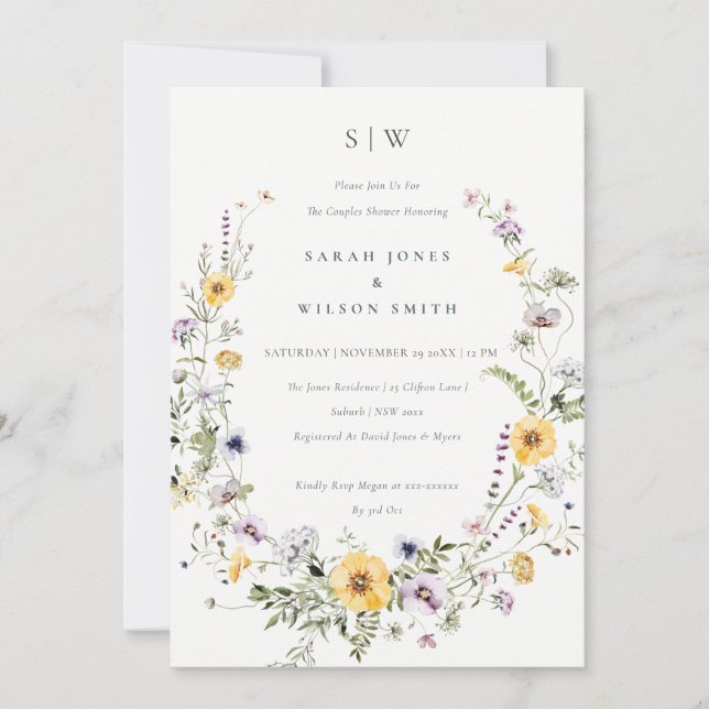 Yellow Lilac Wildflower Couples Shower Invite (Front)