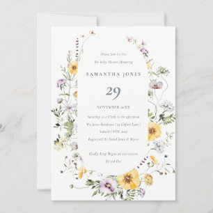 Yellow Lilac Wildflower Frame Baby Shower Invite