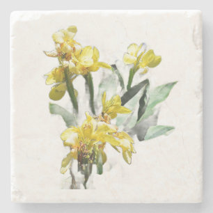 Yellow Lilies Flowers Paper Plate Stone Coaster