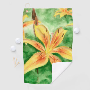 Yellow lilies in the garden poster golf towel