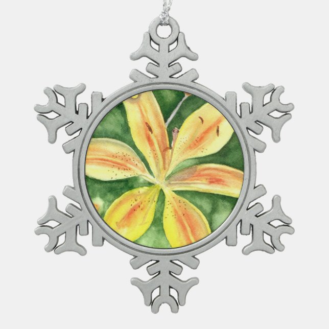 Yellow lilies in the garden   snowflake pewter christmas ornament (Front)