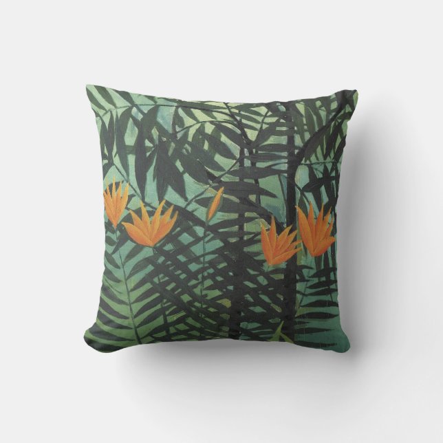 Yellow Lilies with Palms on Blue Rousseau Pillow (Front)