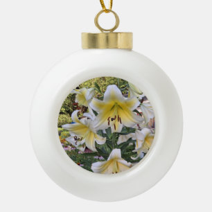 Yellow Lilly Ceramic Ball Christmas Ornament