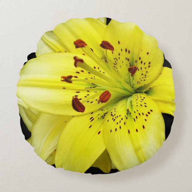 Yellow Lily Close-up Round Cushion (Front)