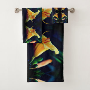 Yellow Lily Flower Abstract Art  Shower  Bath Towel Set