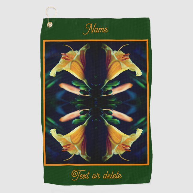 Yellow Lily Flower Abstract Personalised Golf Towel (Front)