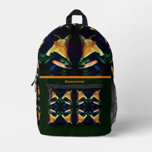 Yellow Lily Flower Abstract Personalised Printed Backpack