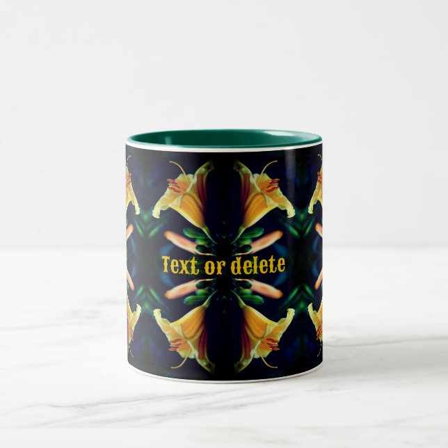 Yellow Lily Flower Abstract Personalised Two-Tone Coffee Mug (Center)