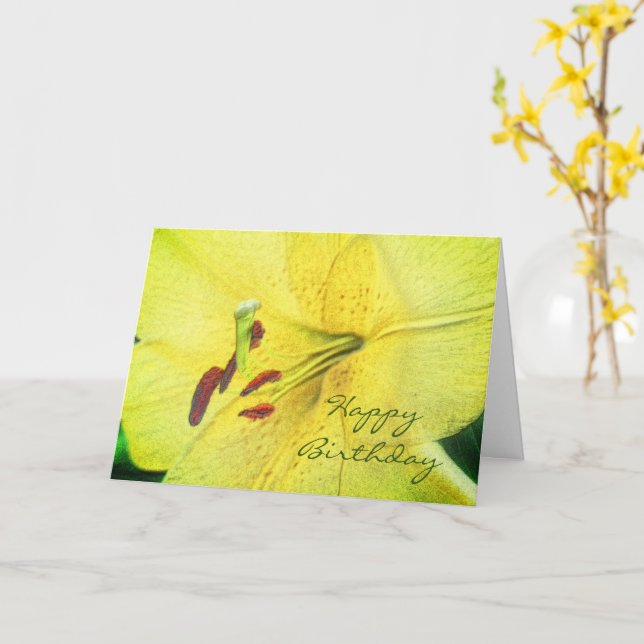 Yellow Lily Flower Art Birthday  Card (Yellow Flower)