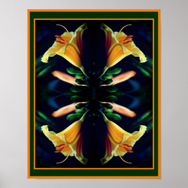 Yellow Lily Flower Mirror Abstract Poster (Front)
