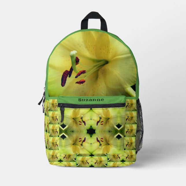 Yellow Lily Flower Petals Mirror Personalised Printed Backpack (Front)