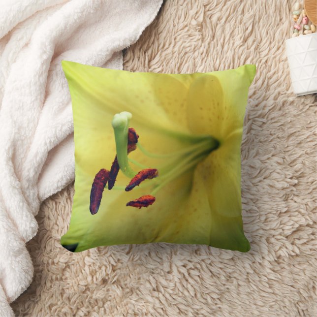 Yellow Lily Flower Up Close   Cushion (Blanket)