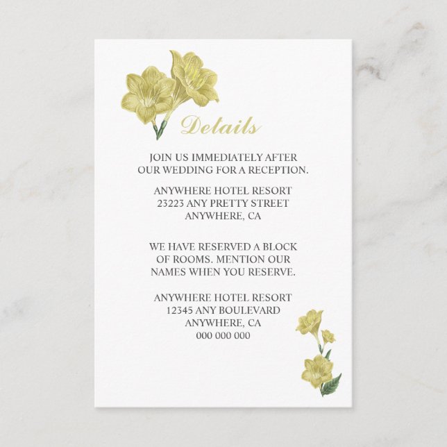 yellow lily flowers green leaves details enclosure card (Front)