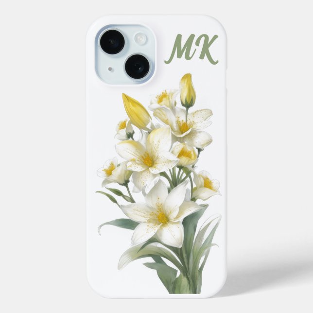 Yellow Lily Flowers Monogram Phone Case (Back)