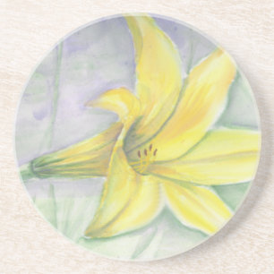Yellow Lily Painting in Acrylic Coaster