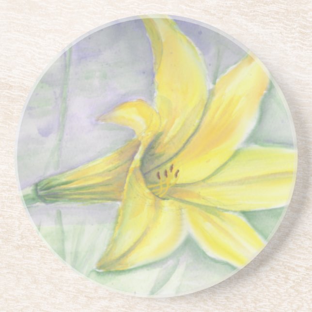 Yellow Lily Painting in Acrylic Coaster (Front)