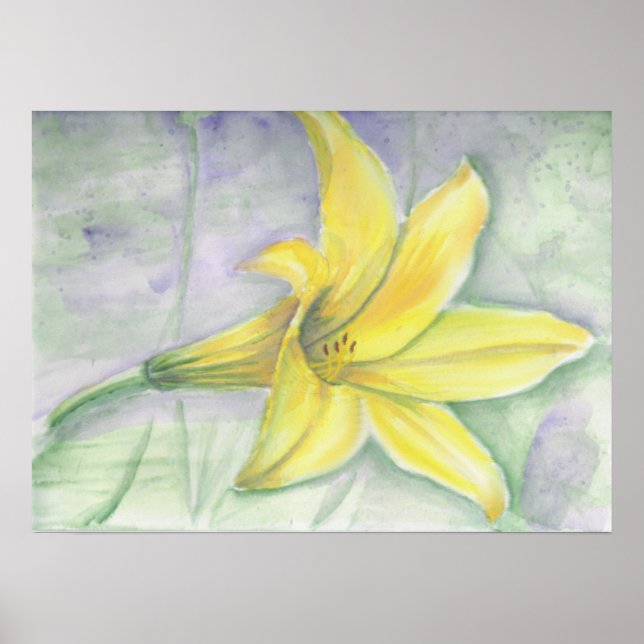 Yellow Lily Painting in Acrylic Poster (Front)