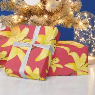 Yellow Lily Pink Background Matte Wrapping Paper