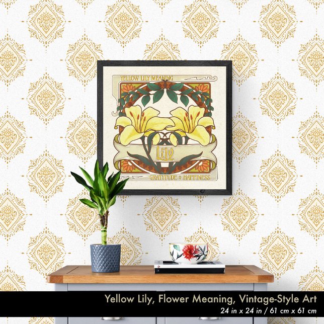 Yellow Lily Victorian Flower Gratitude Happiness Poster (Yellow Lily, Vintage-Style Wall Art. Choose the size that's right for your space. Seen here 24"x24".)