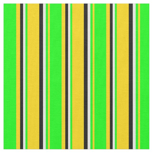 Yellow, Lime, Beige, and Black Coloured Lines Fabric (Close Up)