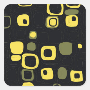 Yellow, Lime, Black Retro Abstract Art Stickers