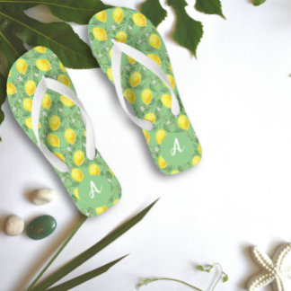 Yellow lime citrus pattern name green flip flops