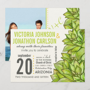 Yellow Lime Succulent Modern Typography Wedding Invitation