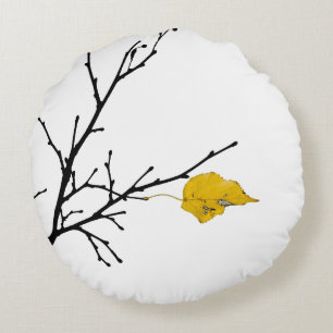 Yellow Lime Tree Leaf Round Cushion