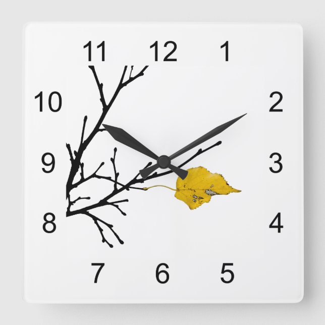 Yellow Lime Tree Leaf Square Wall Clock (Front)