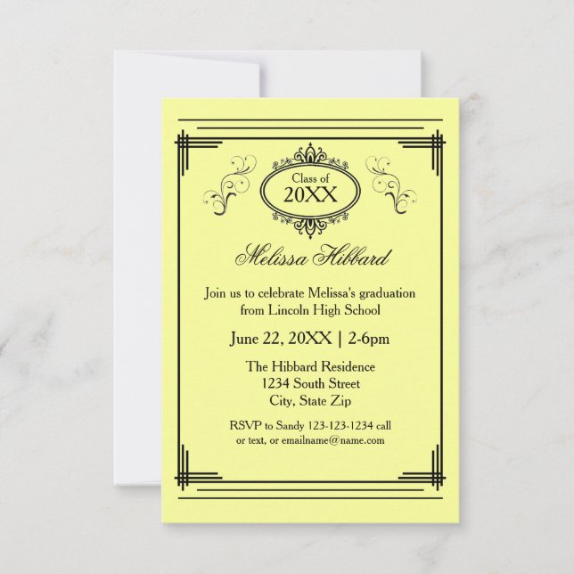 Yellow Lined Frame - 3x5 Graduation Announcement (Front)