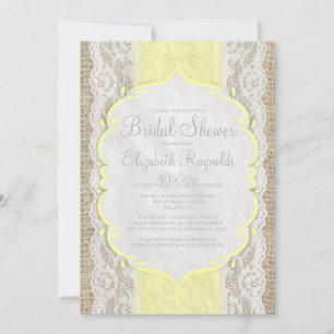 Yellow Linen Burlap Lace Bridal Shower Invitations