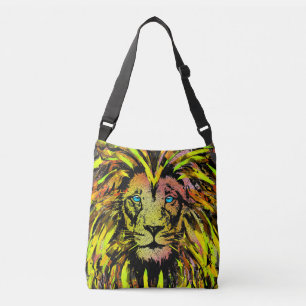Yellow Lion Head Artwork - Lion Illustration Crossbody Bag