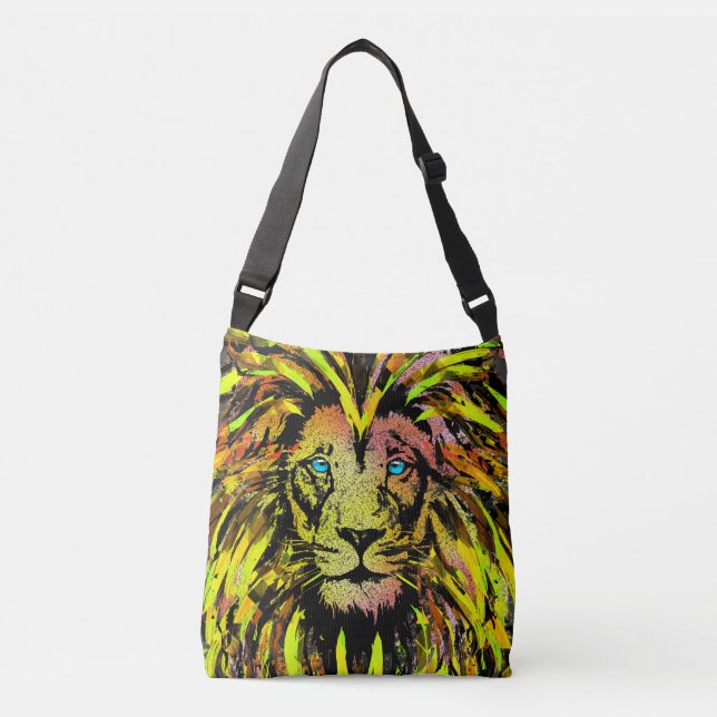 Yellow Lion Head Artwork - Lion Illustration Crossbody Bag (Front)