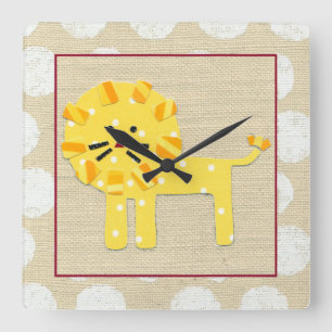 Yellow Lion with White Polka Dots Square Wall Clock