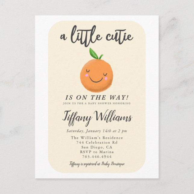 Yellow Little Cutie Gender Neutral Baby Shower Invitation Postcard (Front)