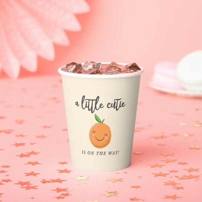 Yellow Little Cutie Gender Neutral Baby Shower Paper Cups (Insitu)