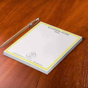 Yellow Logo, Name, and Contact Info Business Notepad