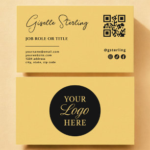 Yellow Logo QR Code Minimalist Professional Business Card