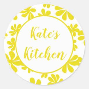 Yellow loopy flowers w/ custom background colour classic round sticker