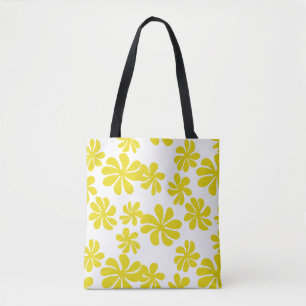 Yellow loopy flowers w/custom background colour tote bag