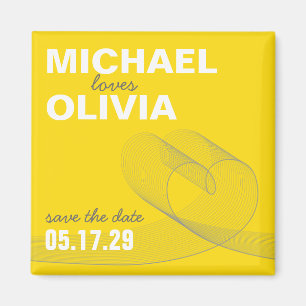 Yellow Loopy Love Lines Save The Date Magnet