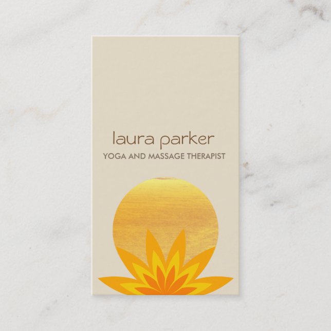 Yellow Lotus Flower Logo Yoga Healing Health Business Card (Front)
