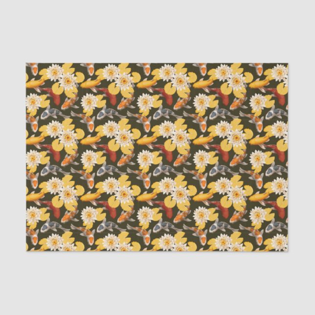 Yellow Lotus Flowers With Loi Fish Tissue Paper (Front)