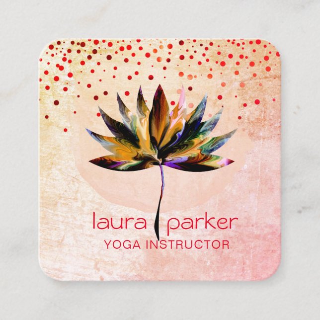 Yellow Lotus Watercolour  Yoga Massage Therapist  Square Business Card (Front)