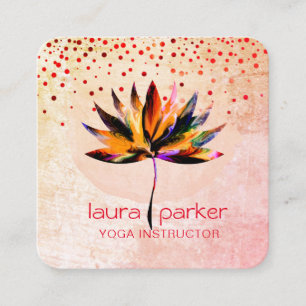 Yellow Lotus Watercolour Yoga Massage Therapist Square Business Card