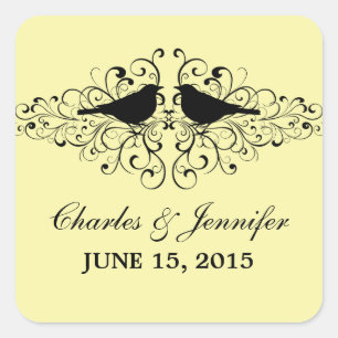 Yellow Love Bird Swirls Wedding Stickers