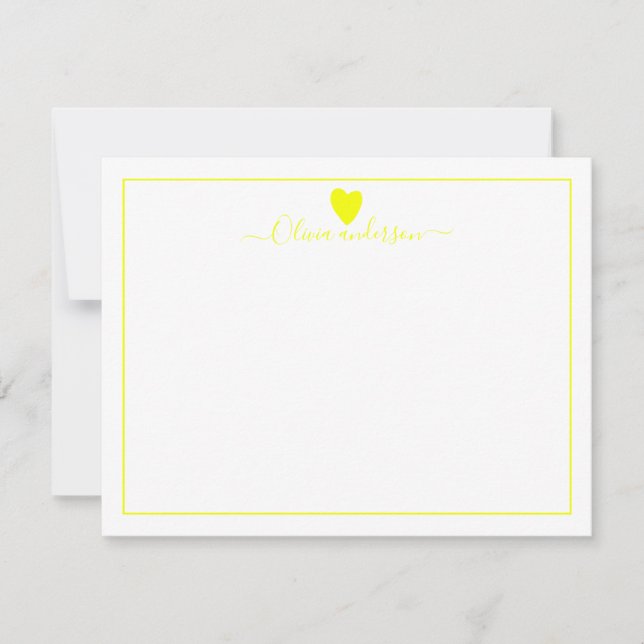 Yellow Love Heart Personalised Note Card (Front)